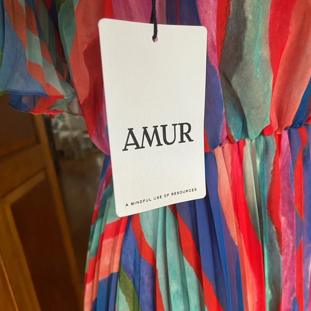 AMUR Luisa Pleated Striped Midi Dress size 2 - Picture 12 of 16